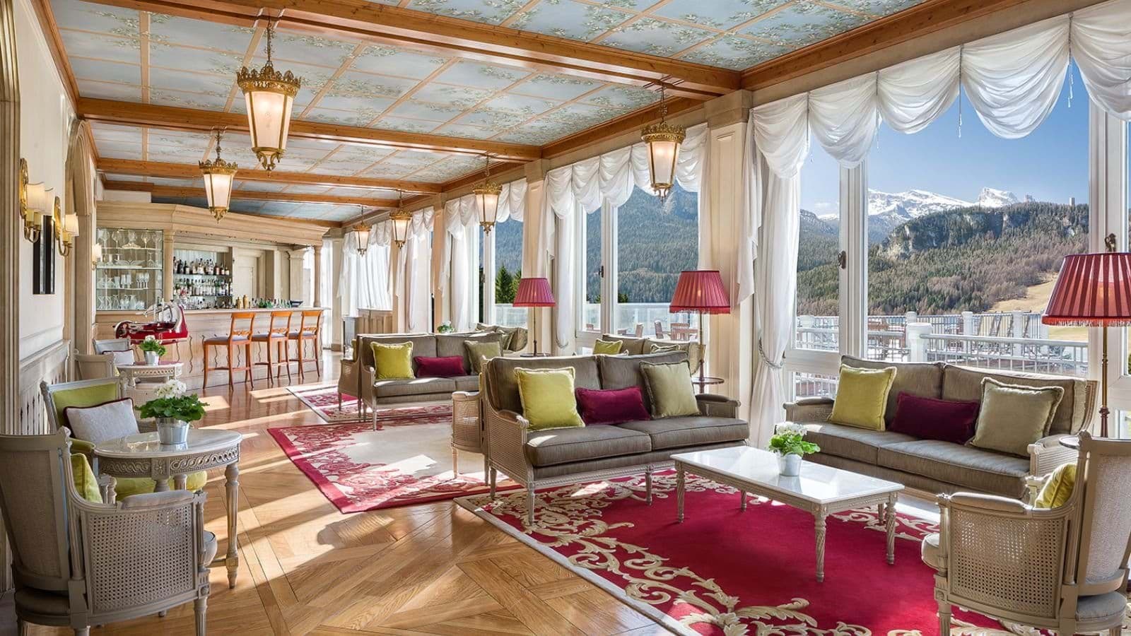 Lounge with mountain-view terrace and full-service cocktail bar