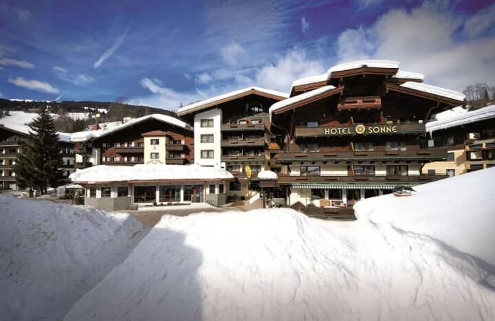 Ski-in access to Hotel Sonne with private balconies and mountain views
