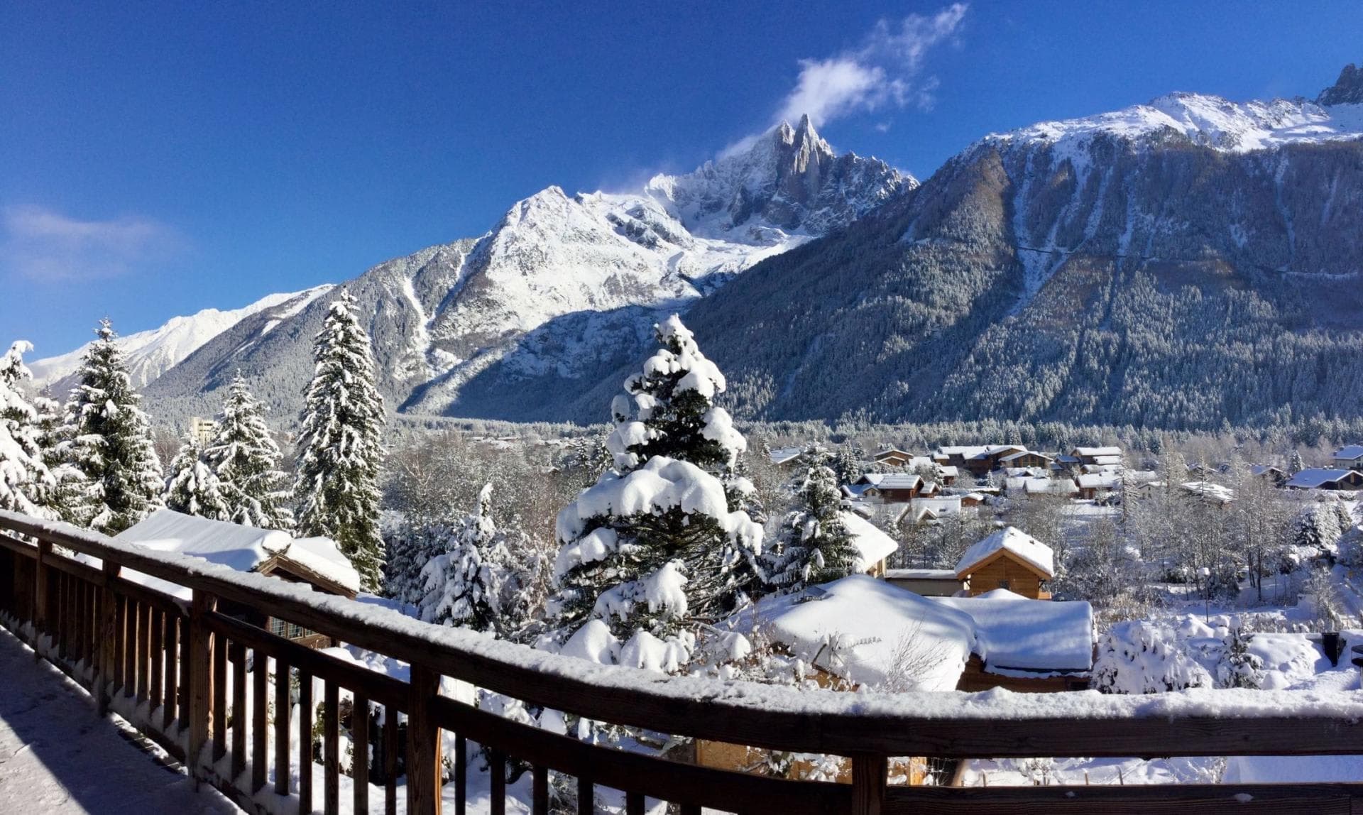 Private balcony with views of Mont Blanc and the Aiguille du Dru