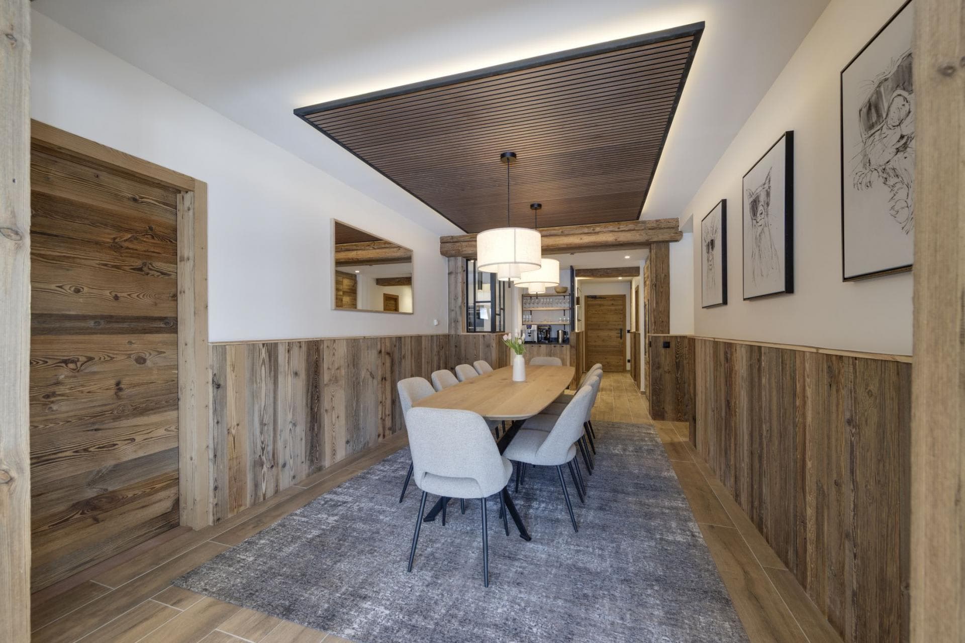 Dining area with seating for 10 and adjacent coffee station