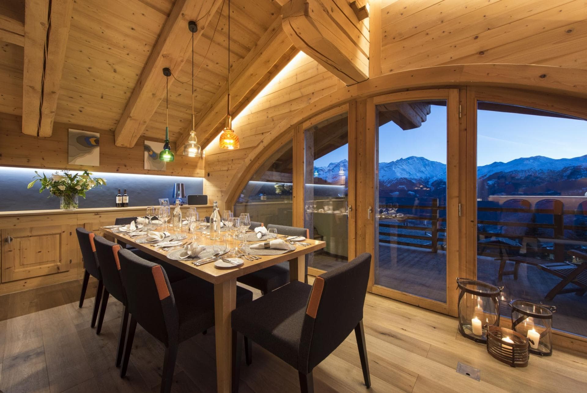 Dining area with seating for 8 and mountain range views