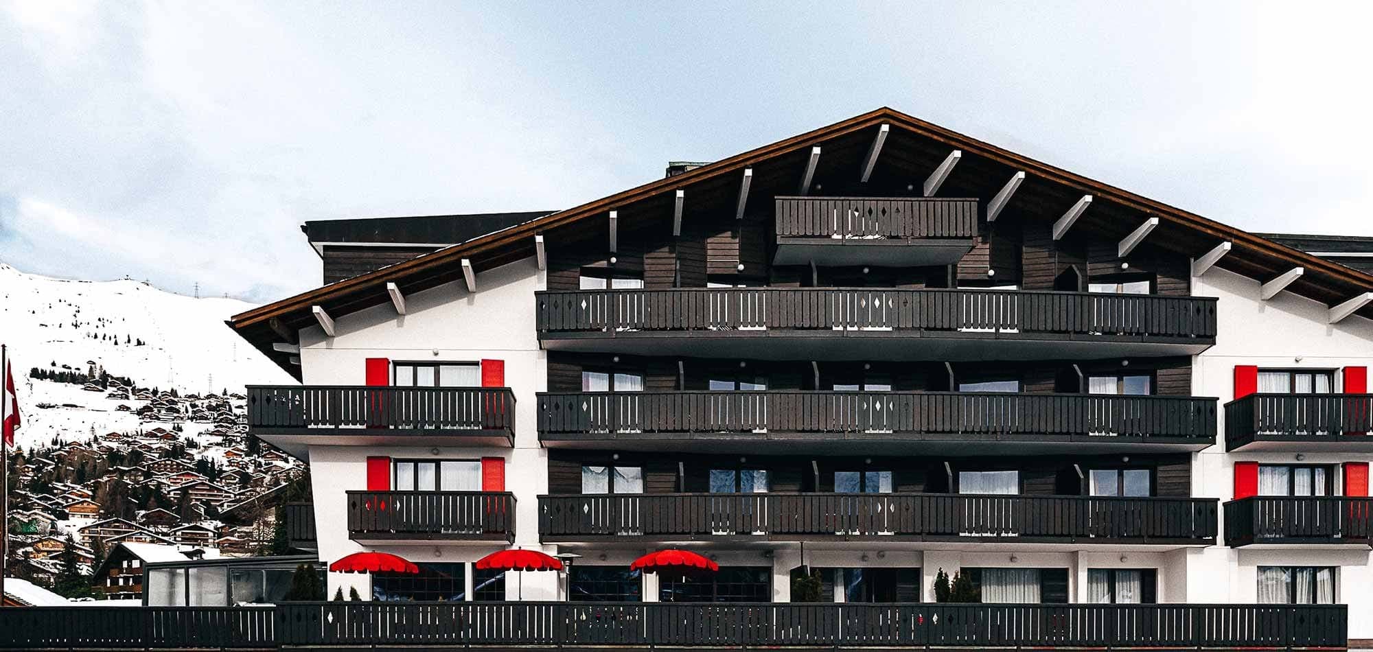 Ski-in/ski-out chalet with private balconies and ground-floor terrace seating