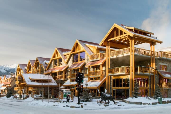Ski-in/ski-out lodge exterior with private balconies and on-site dining