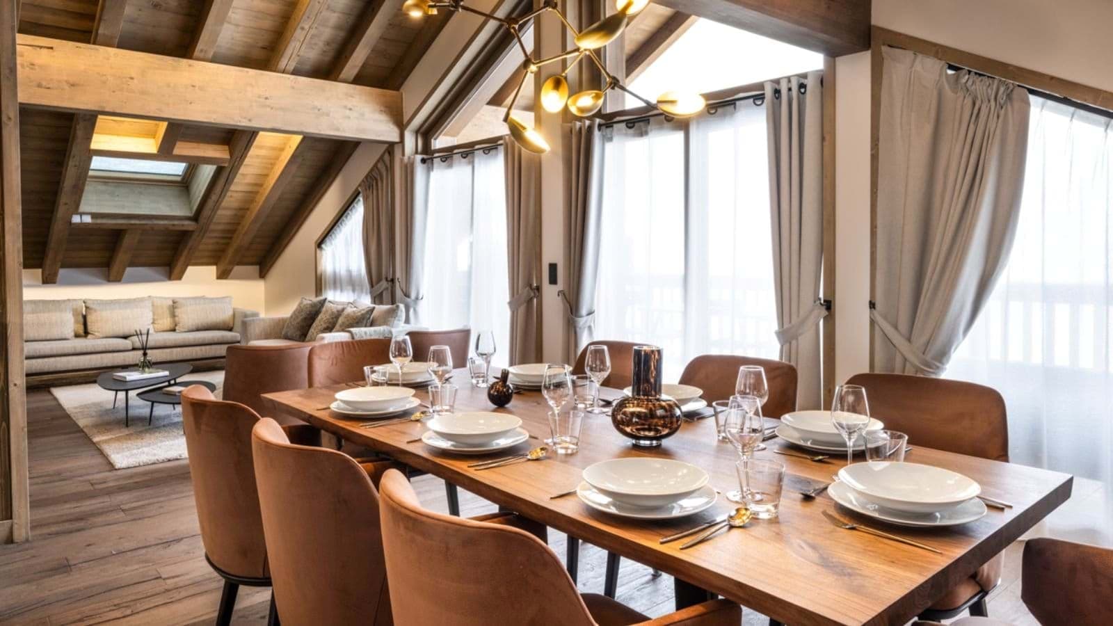 Dining table with seating for 10; adjacent to living area