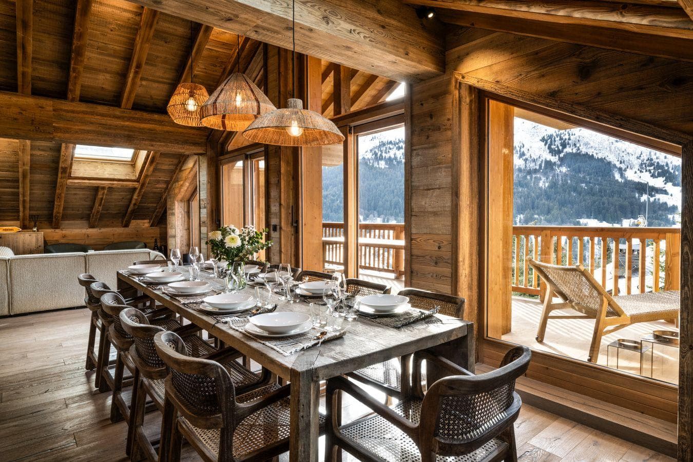 Dining area seats 10; sliding glass doors to mountain-view balcony