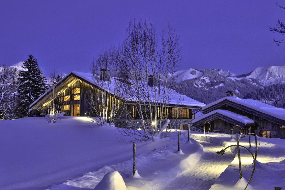 Ski-in/ski-out chalet with lighted path and mountain views
