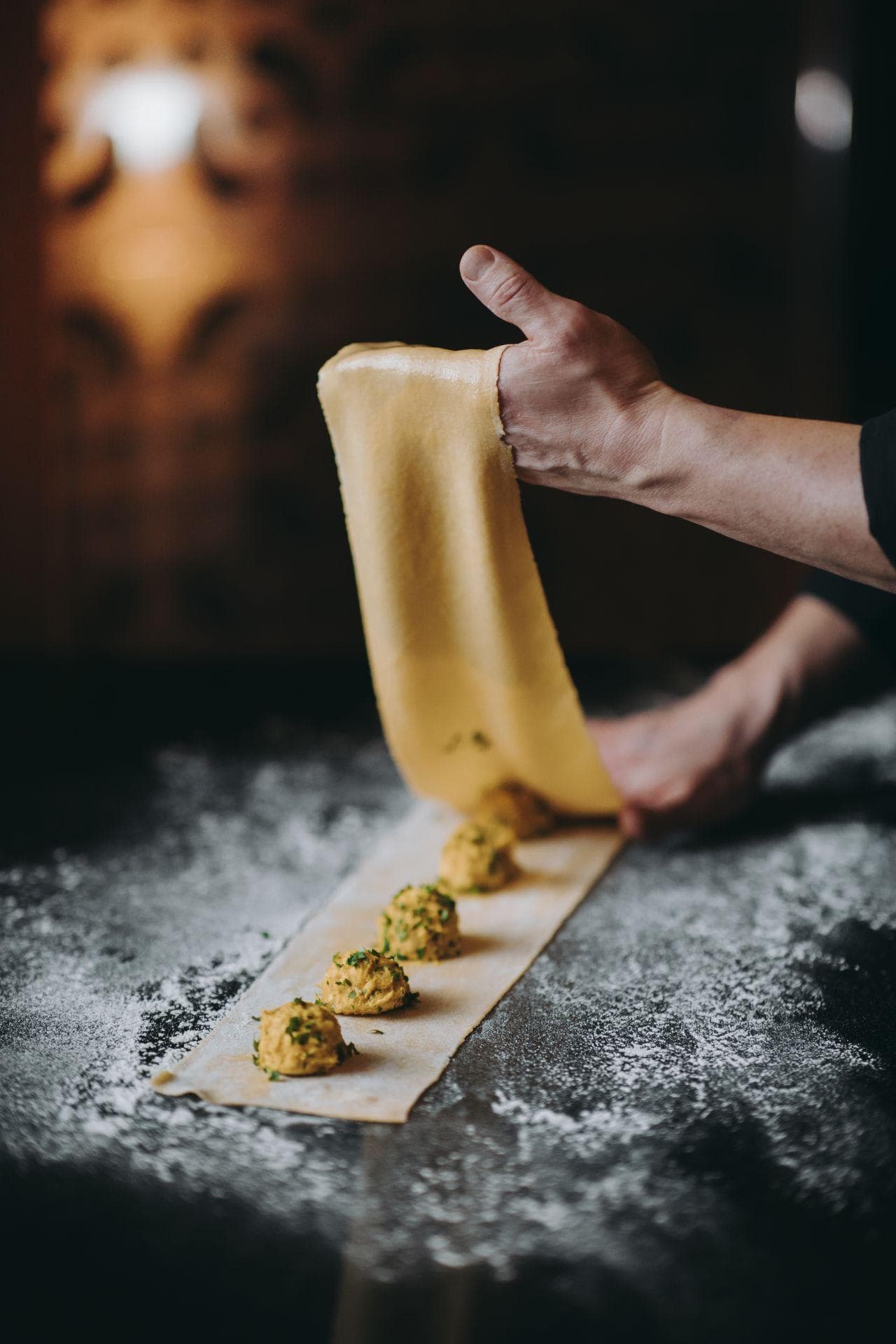 Handmade pasta preparation; private chef services available upon request