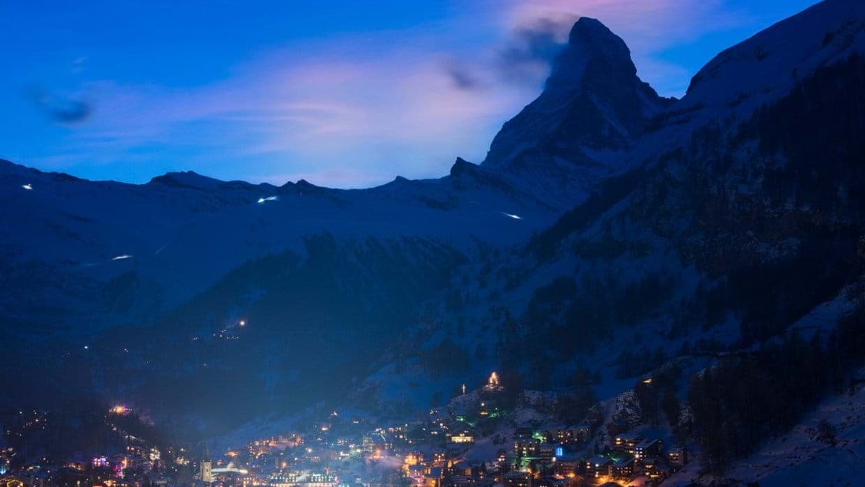 Zermatt valley and Matterhorn views from the property at dusk
