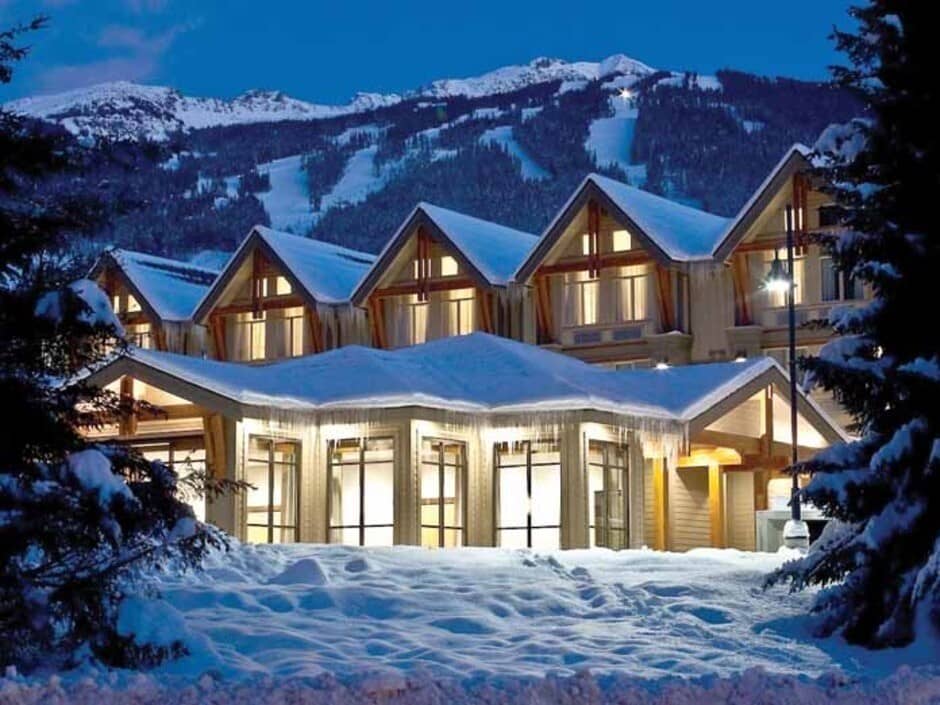 Ski-in/ski-out lodge exterior with direct access to mountain trails