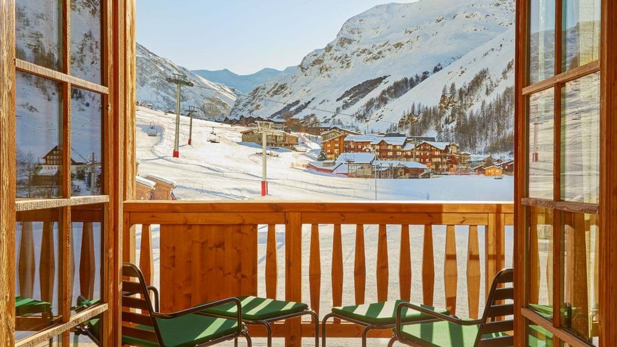 Private balcony with seating; ski-in/ski-out access and chairlift views
