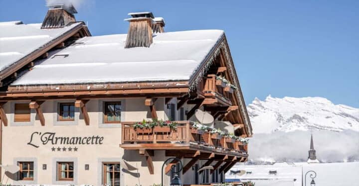 Chalet exterior with private balconies and Mont Blanc massif views