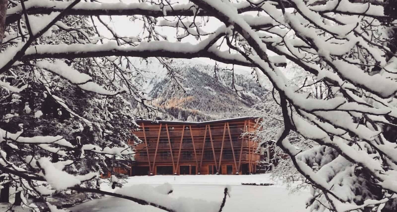 Timber lodge with private balconies and mountain views