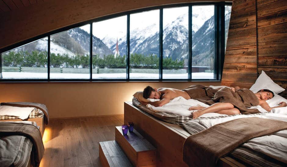 Loft bedroom with panoramic mountain views and two additional twin beds