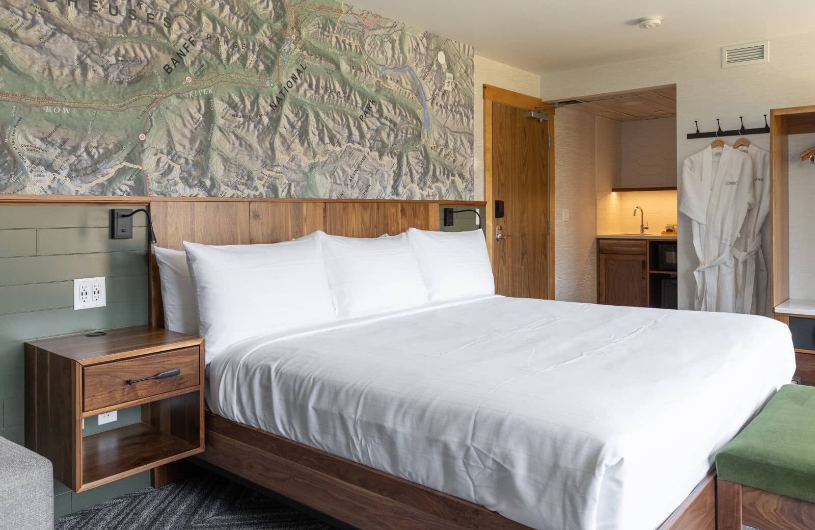 King bed with integrated reading lights and ensuite kitchenette