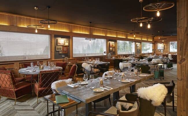 Dining area with forest views and seating for large groups