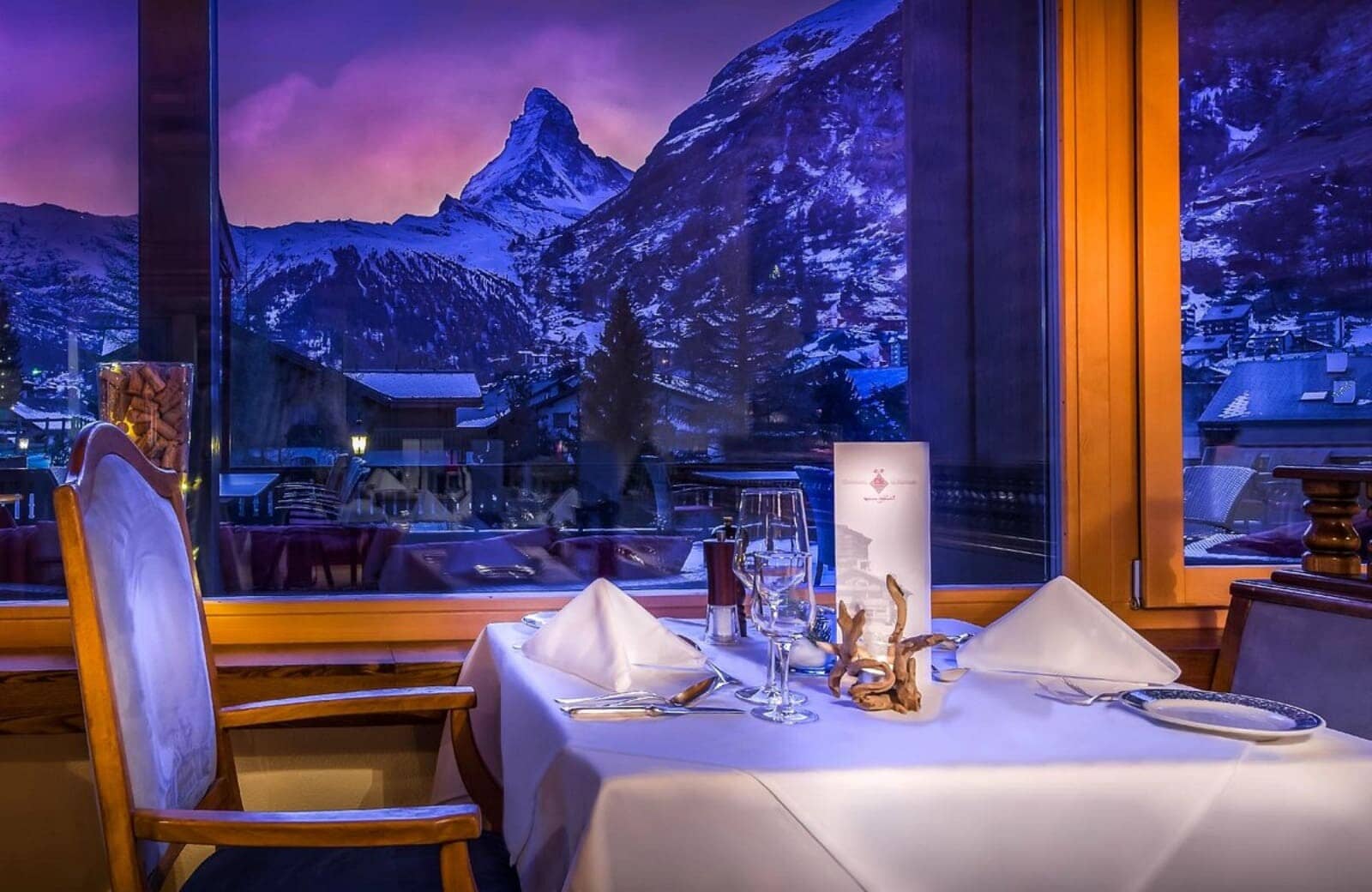Dining table for two with direct Matterhorn views