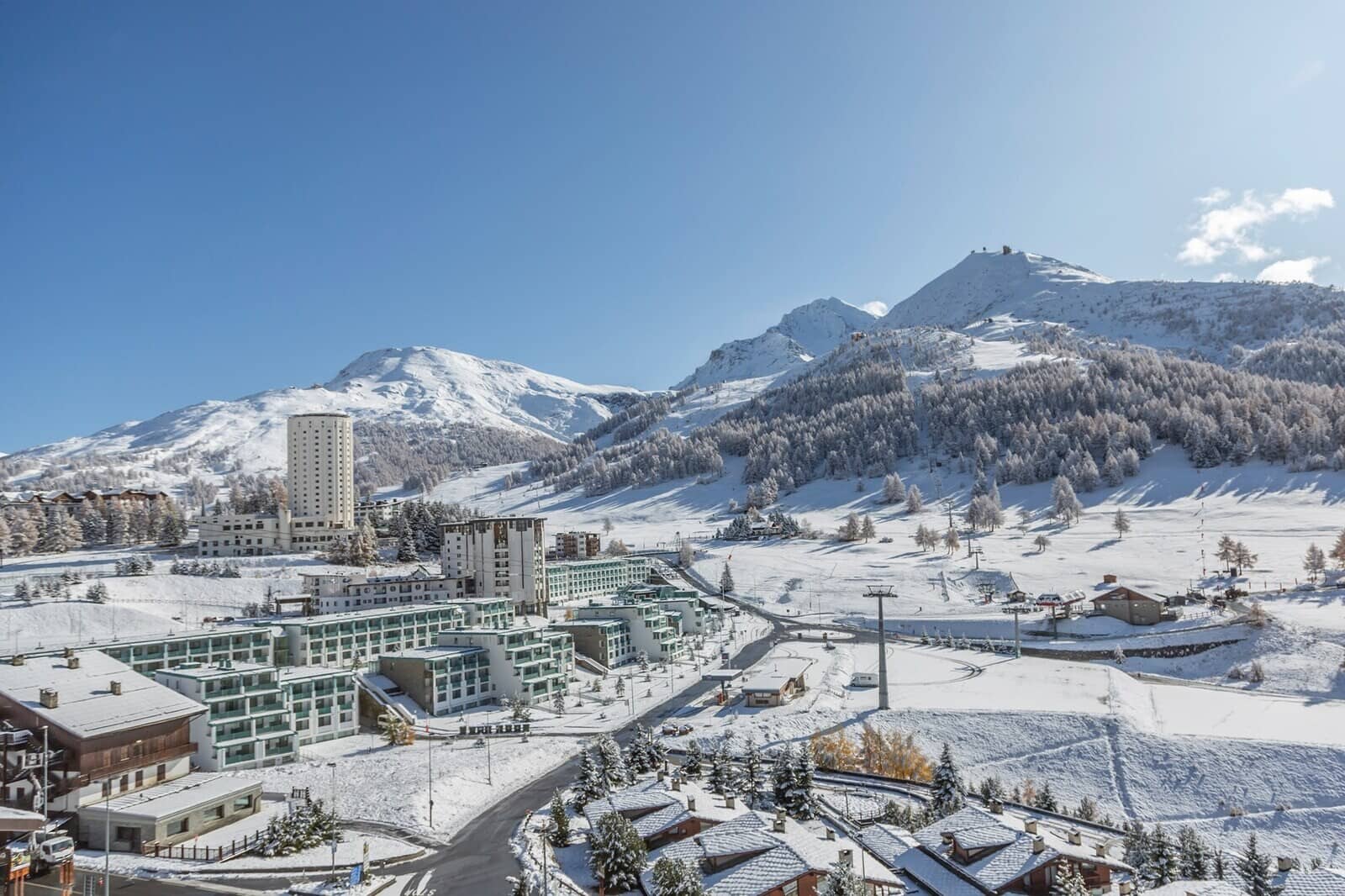 Ski resort view with direct access to lifts and mountain trails