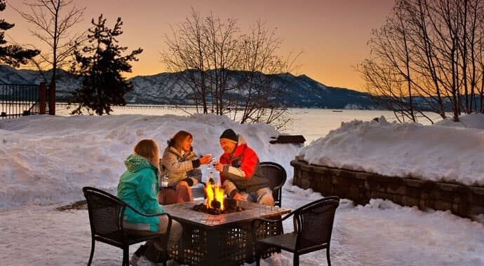 Outdoor fire pit seats 4; lake and mountain views