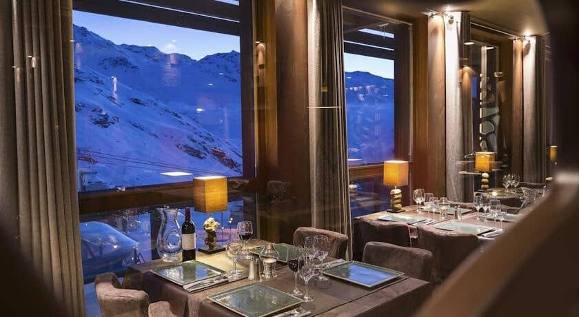 Dining area with sunset views over the ski slopes
