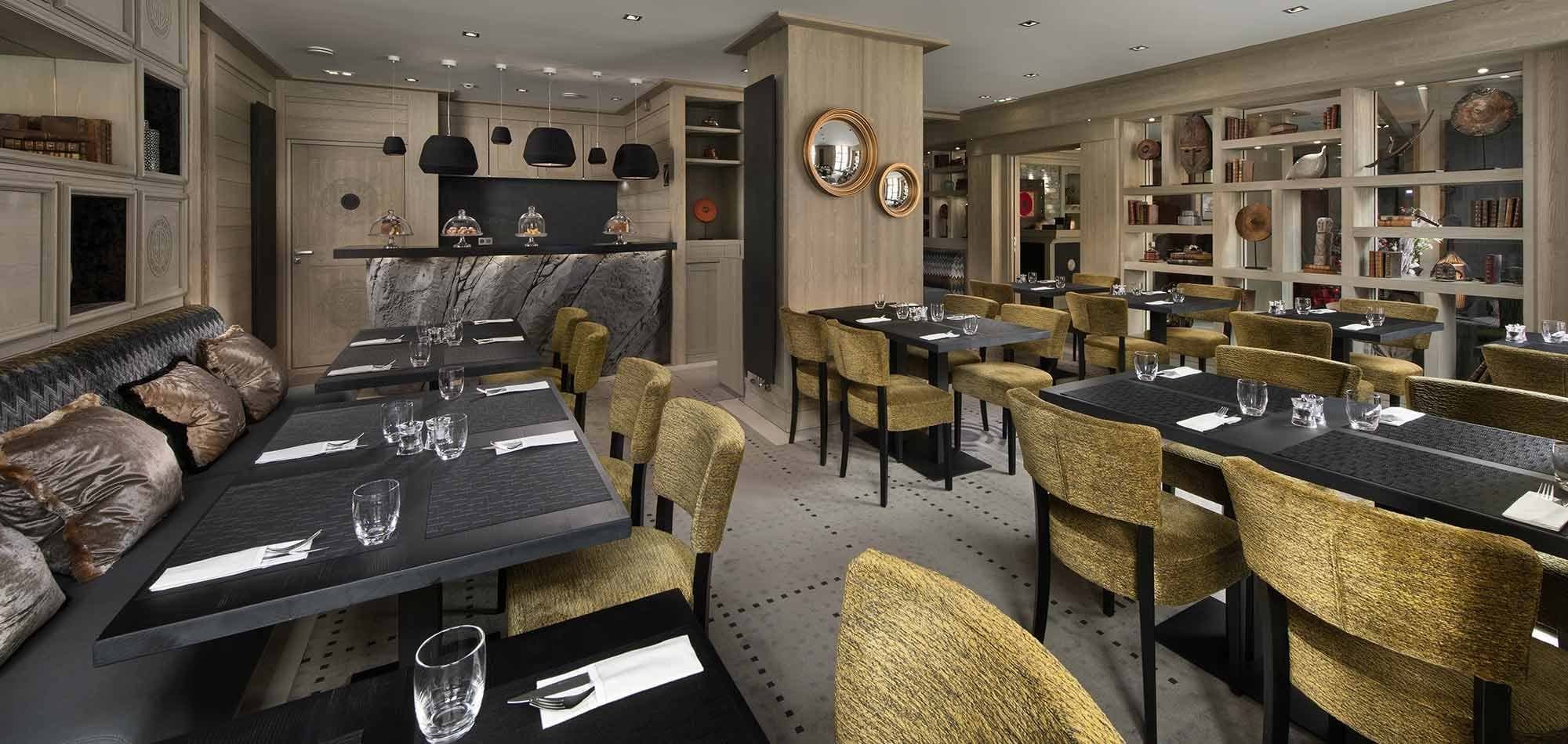 Dining area with seating for 20 and marble buffet bar