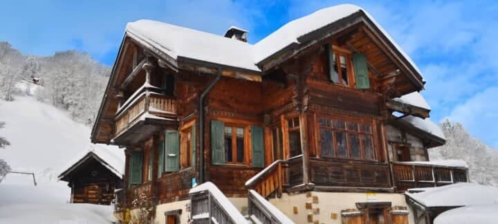 Ski-in chalet with wraparound balcony and original timber facade