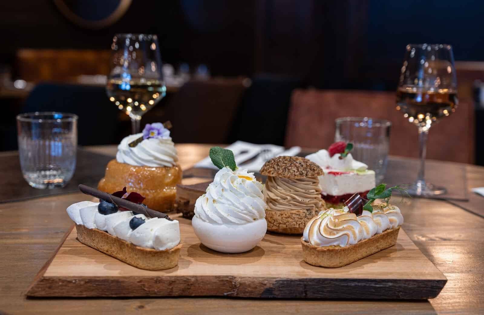 Assorted pastries and wine service at on-site bistro