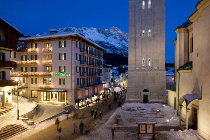 Cortina d'Ampezzo village center with mountain views and pedestrian access