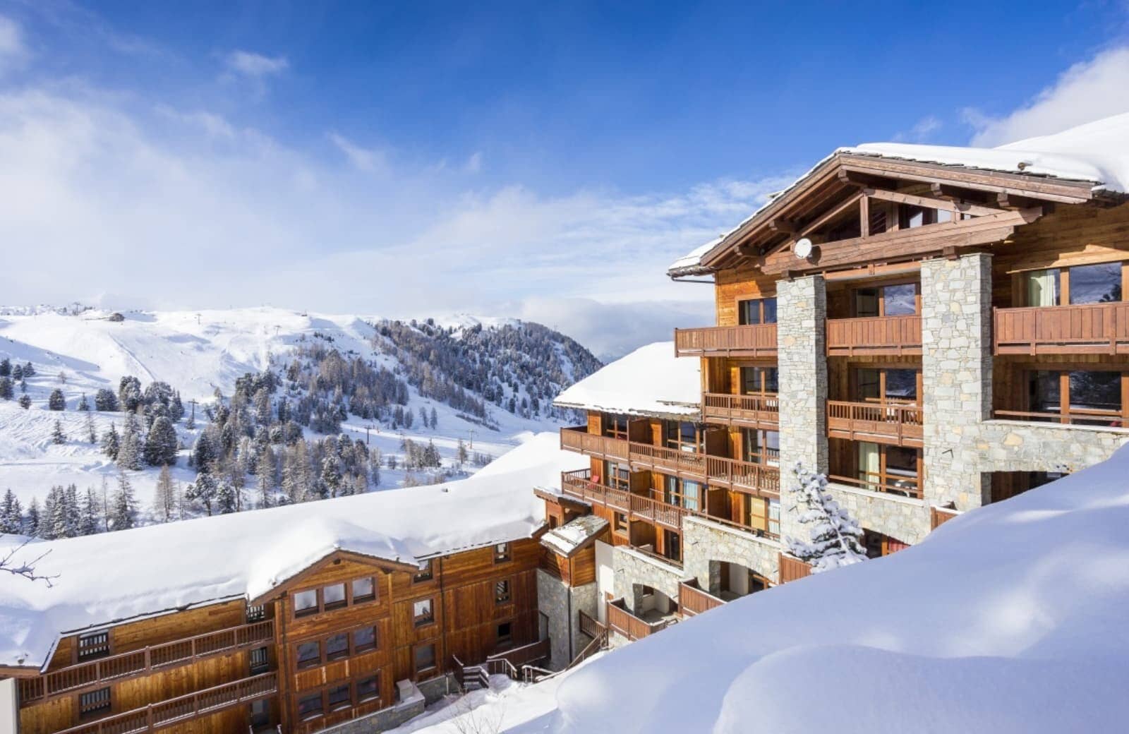 Ski-in, ski-out chalet with private balconies and mountain views
