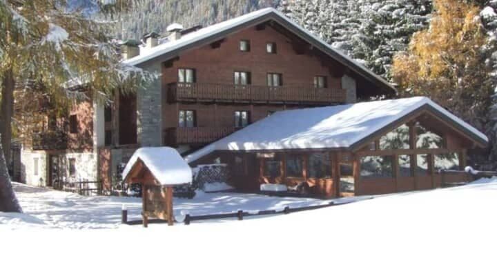 Ski-in/ski-out timber chalet with private balconies and floor-to-ceiling windows