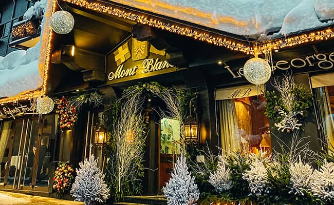 Mont Blanc entrance housing Le George and Enfants Terribles restaurants