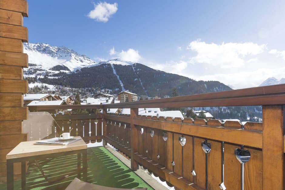 Private balcony with views of ski runs and alpine village