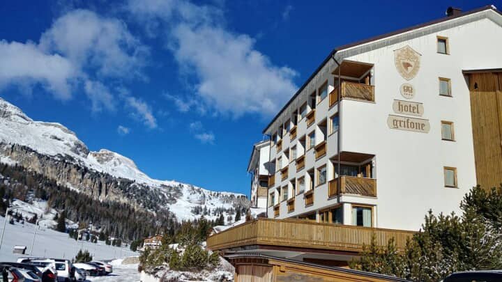 Hotel Grifone exterior with private balconies and views of ski slopes
