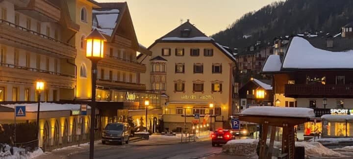 Village center with mountain views and walking access to shops