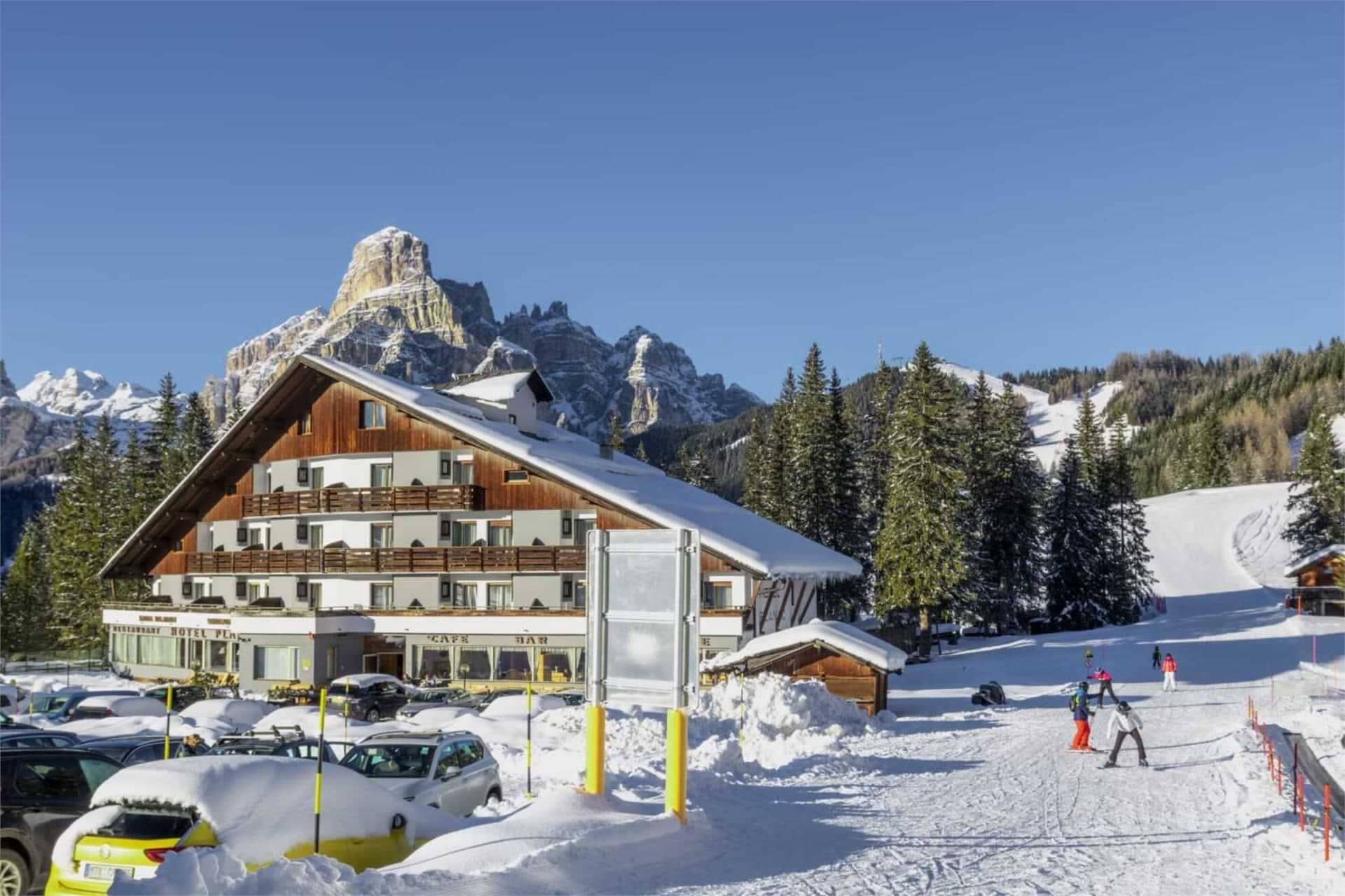 Ski-in/ski-out chalet with mountain views and adjacent parking lot