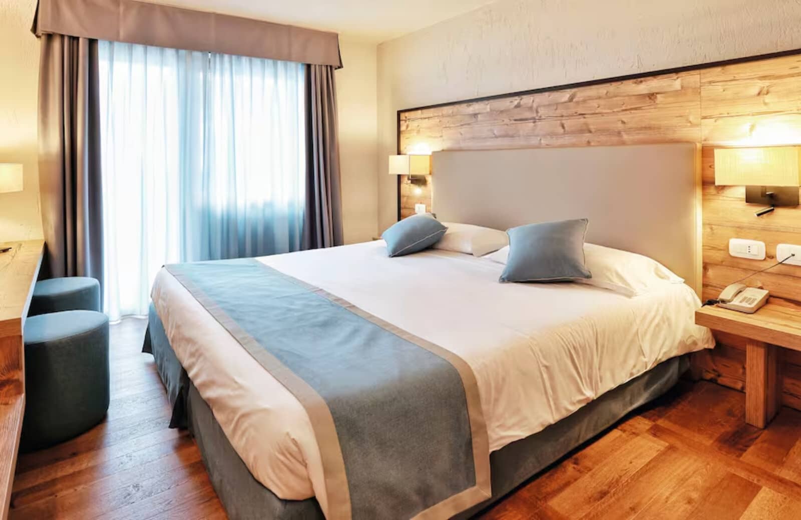 Bedroom with king bed and built-in desk area