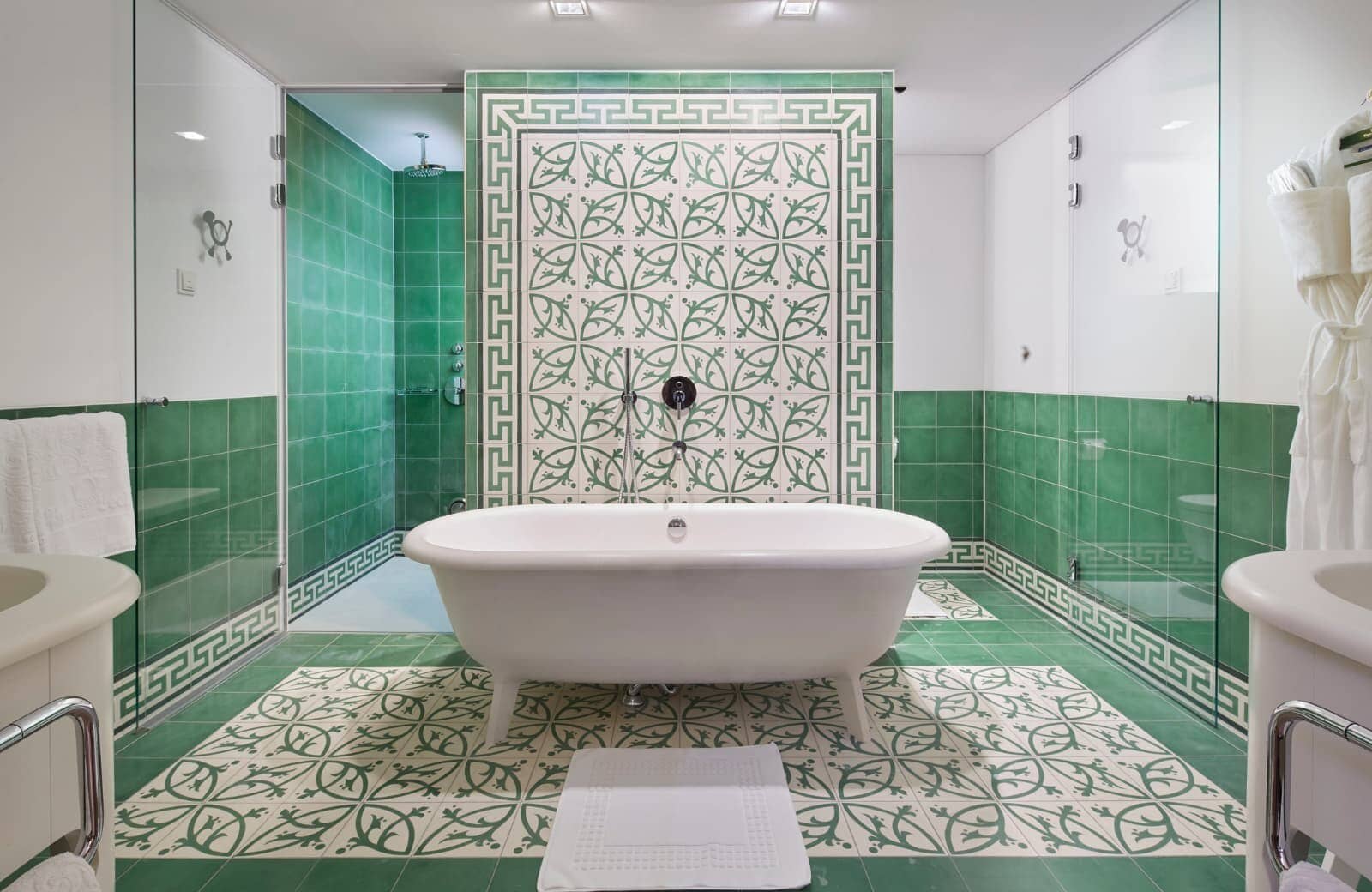 Bathroom with clawfoot soaking tub and separate walk-in rainfall shower