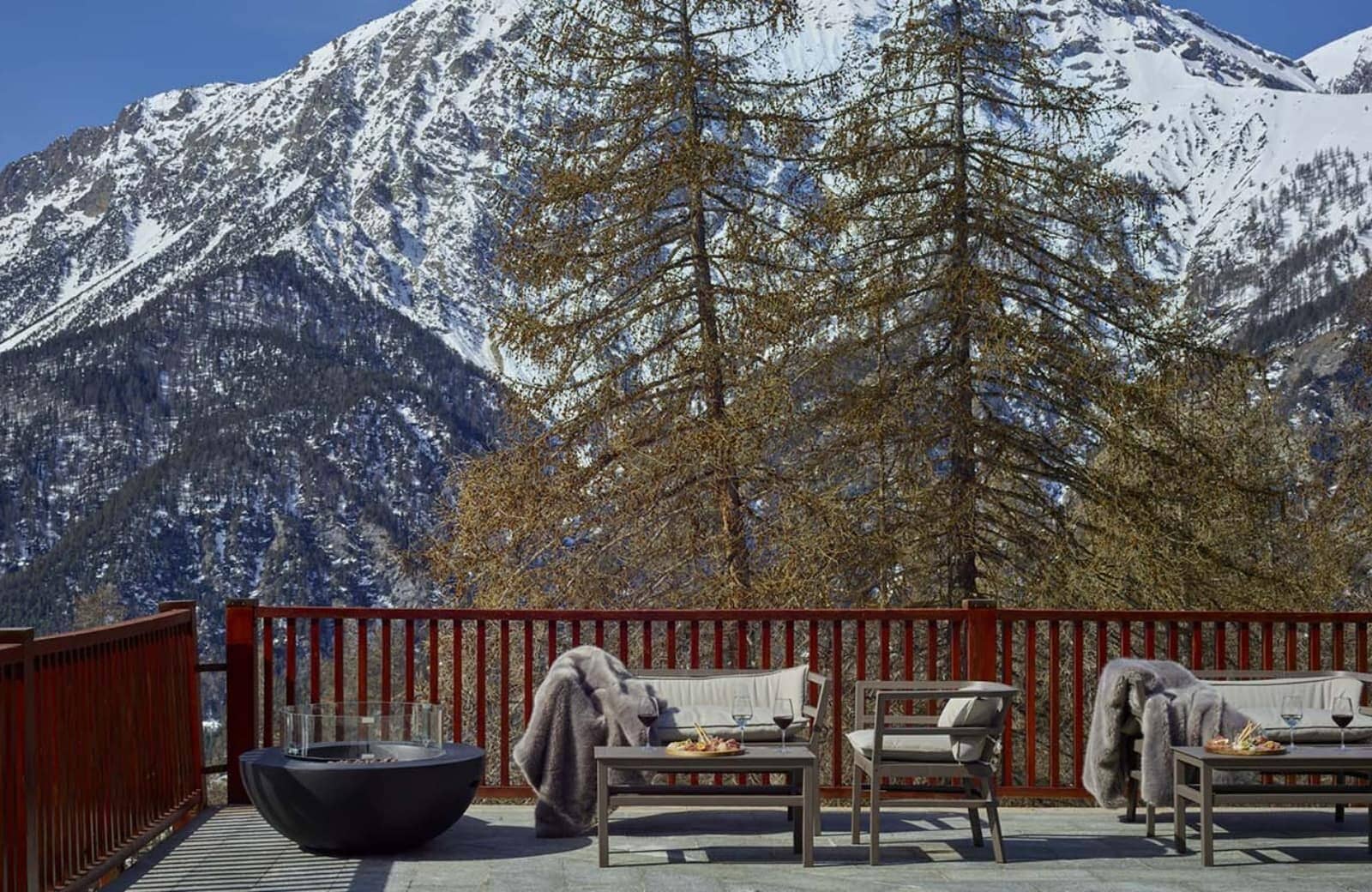 Private terrace with gas fire pit and mountain views