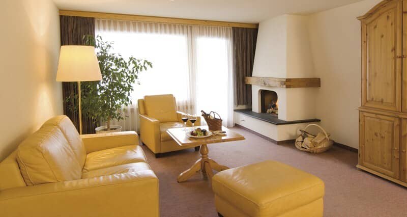 Living area with wood-burning fireplace and leather seating