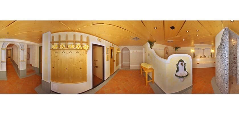 Spa area with Finnish sauna and walk-in stone shower