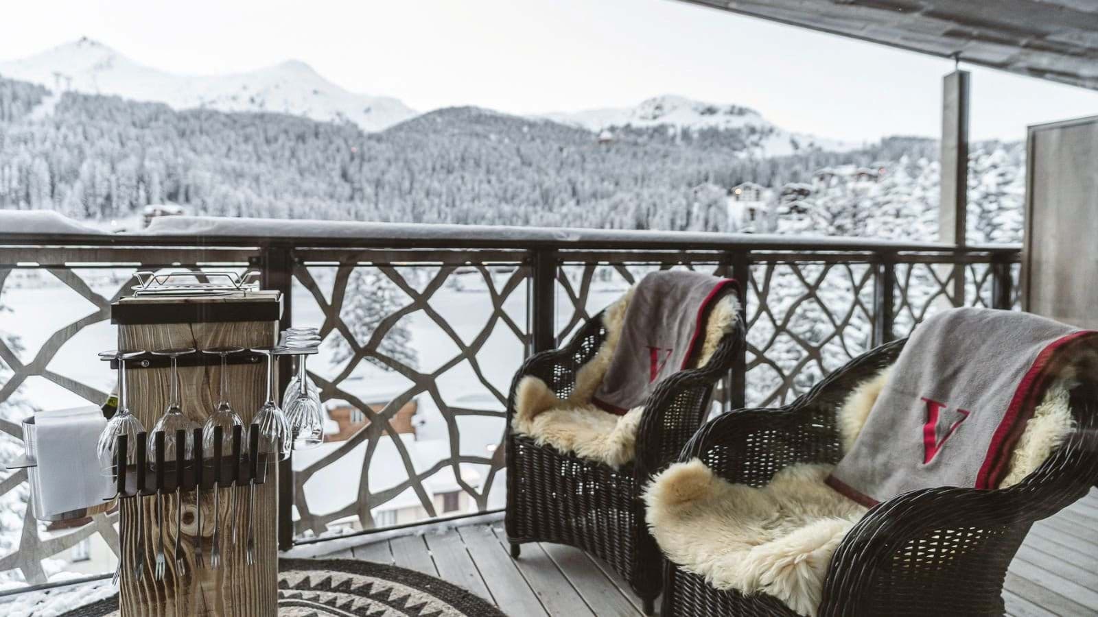 Private balcony with mountain views and outdoor wine station