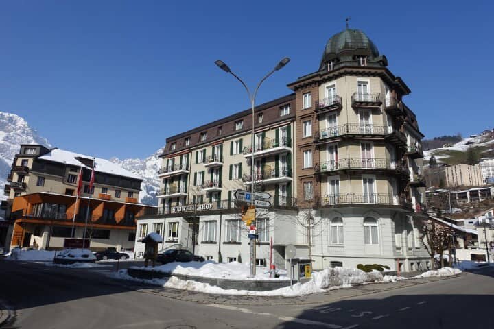 Building exterior with private balconies and mountain views
