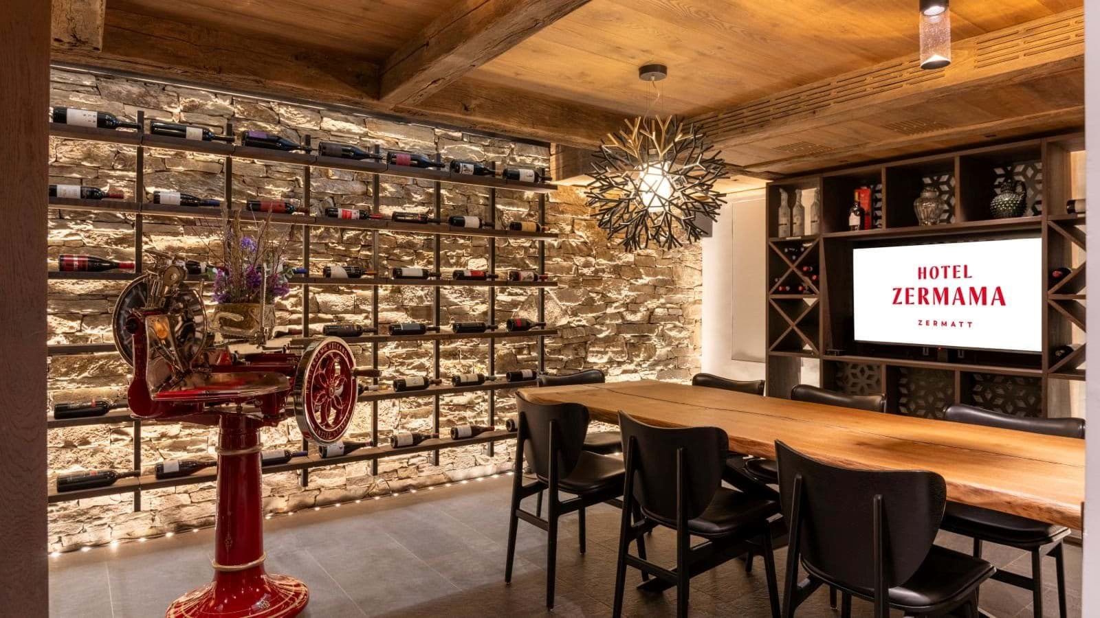 Wine cellar and tasting room with seating for 8 and charcuterie slicer