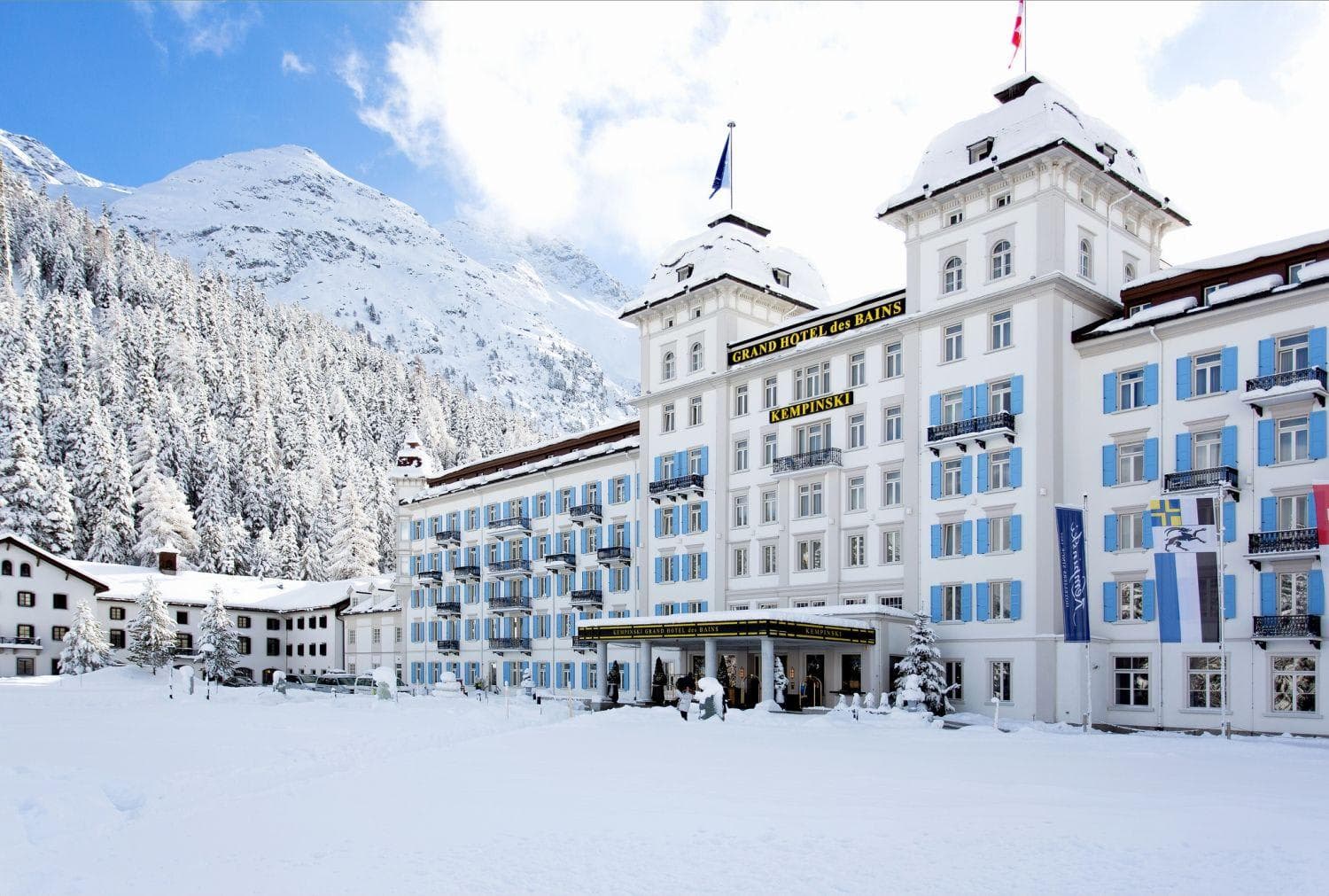 Hotel exterior with ski-in access and mountain views