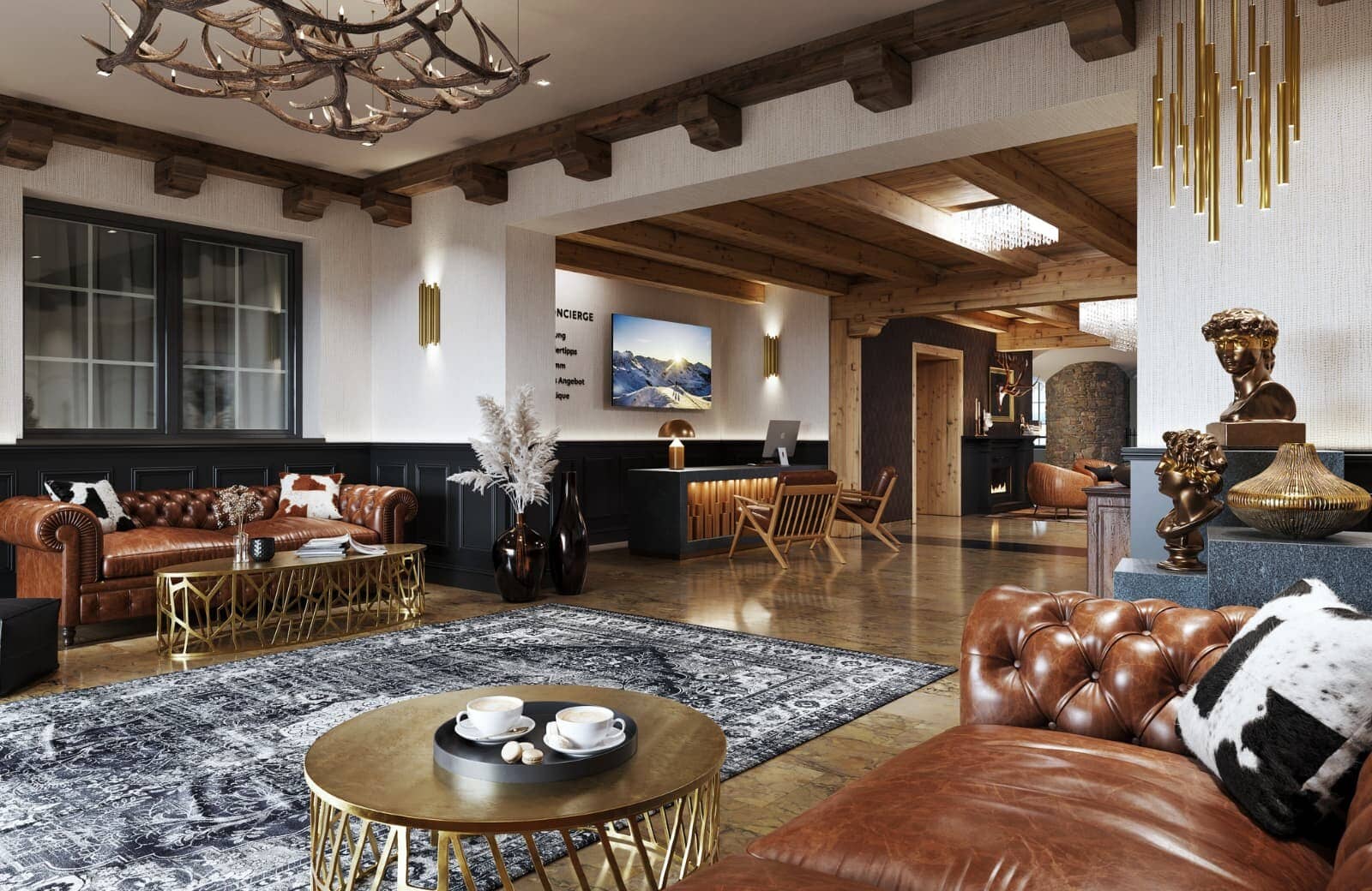 Lobby lounge with leather seating and on-site concierge desk