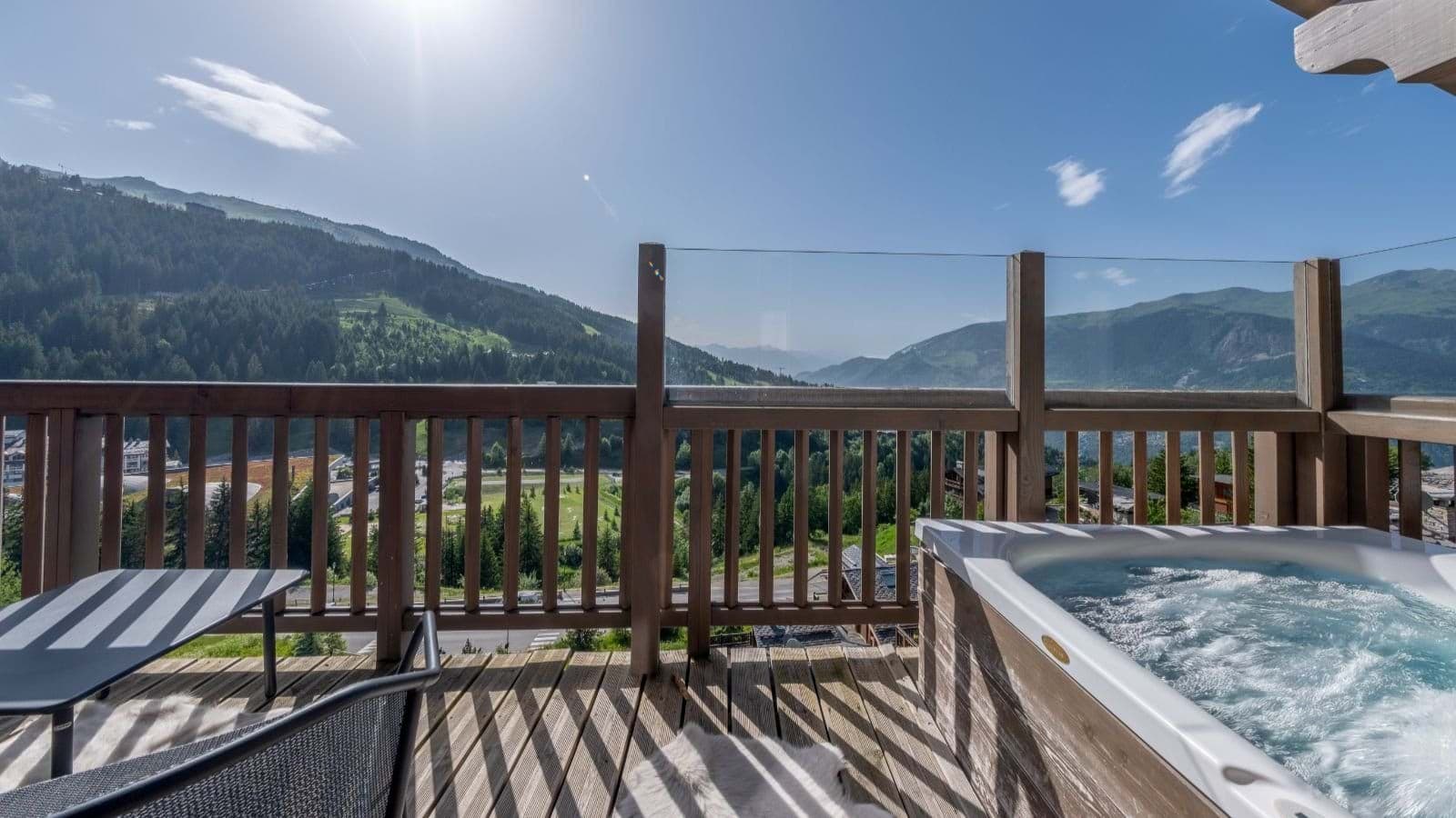 Private deck with hot tub and mountain valley views
