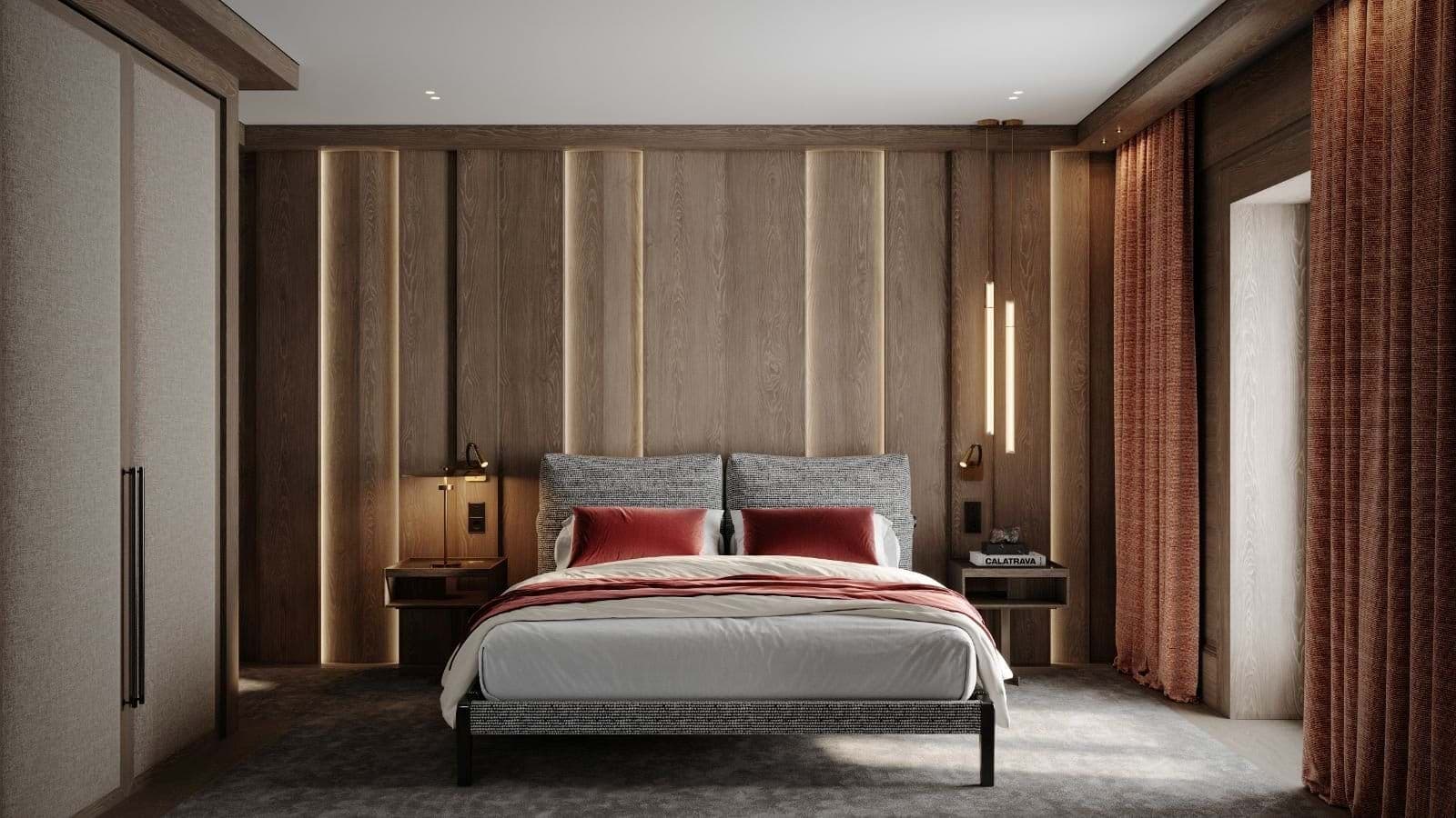 Primary bedroom with integrated lighting and floor-to-ceiling wardrobe storage