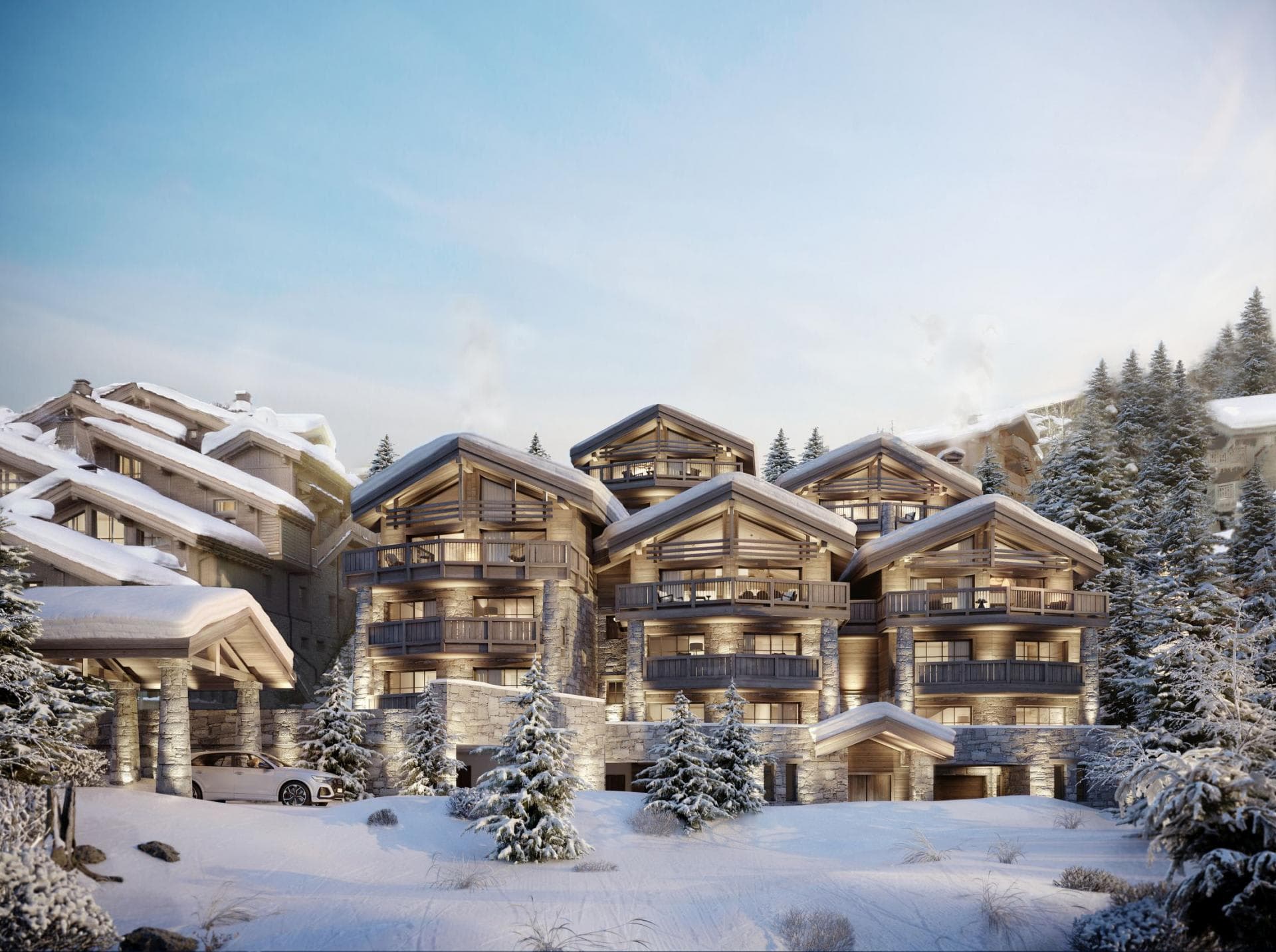 Ski-in/ski-out chalet with private balconies and covered parking