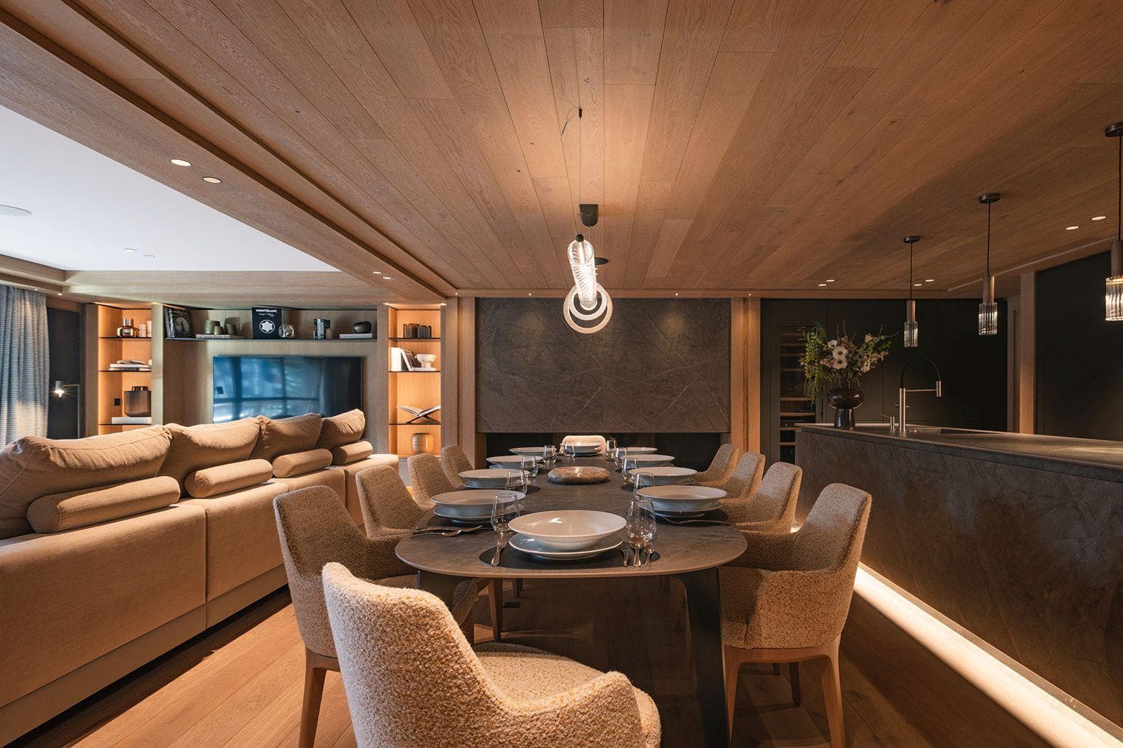 Dining area seats 10; adjacent to wine fridge and breakfast bar