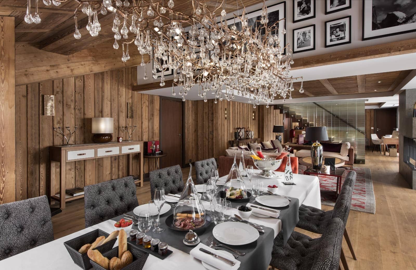 Dining area seats 10; open-plan layout connects to living room