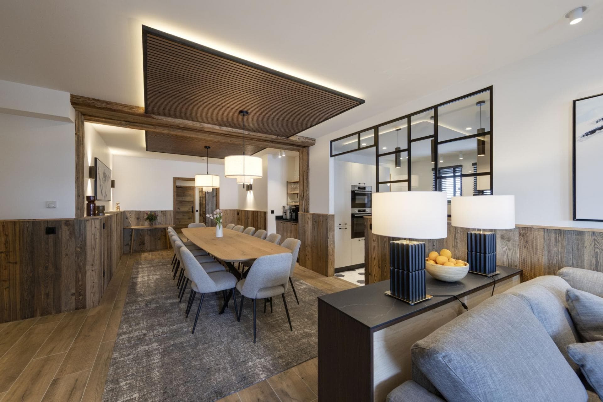 Dining area with seating for 12; adjacent to kitchen and living room